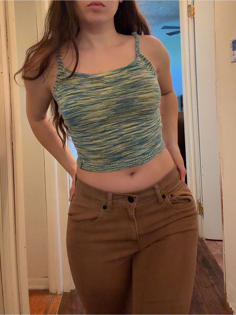 Hollister Green Multicolor Ribbed Cropped Camisole